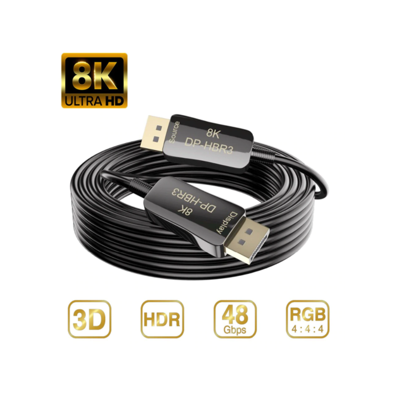 8K Fiber Displayport 1.4 AOC Cable, 70m, 32.4Gbps, HDR, 3D, 5mm