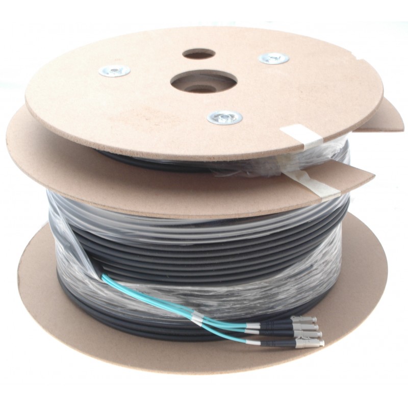 Armored fiber cable Multi mode, LC-LC, 100m, 62.5 / 125my, 4 core, OM1, Black, LZSH, UL-Approved