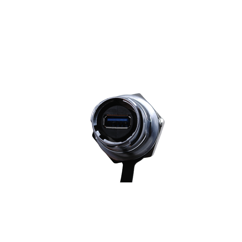 Waterproof USB 3.0 female connector with flange to the chassis, IP68 closely with hood, USB female / female