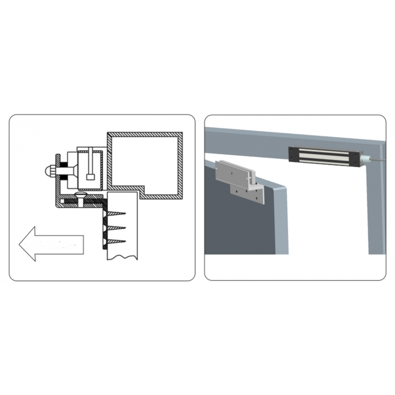 Fäste för dörrmagneten 280kg -YXX-typer. Lämplig för dörrar som öppnar inåt där hållmagneter är på Karm-sidan