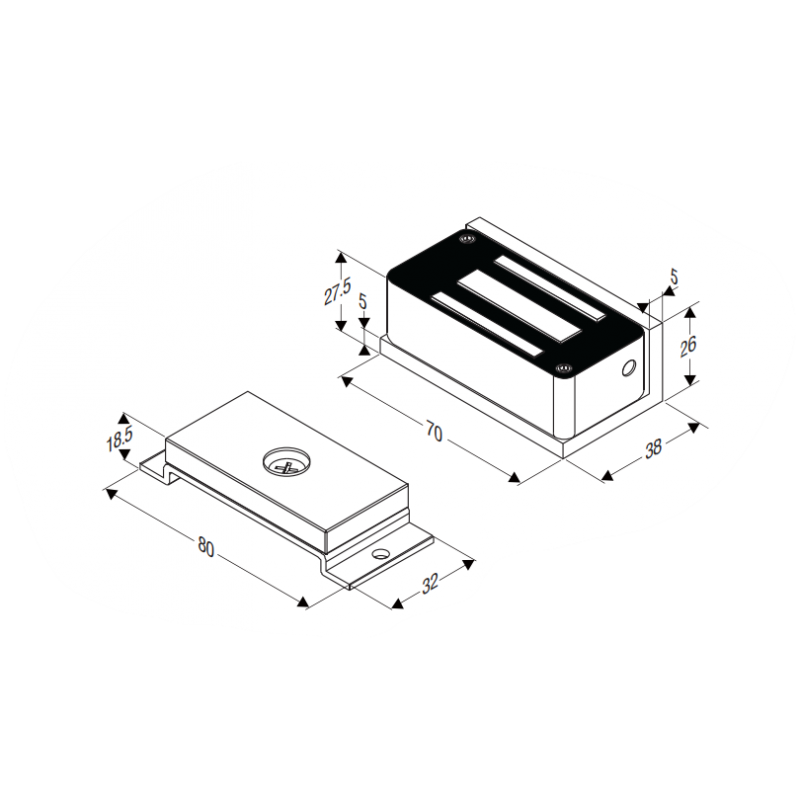 Elektronisk dörrmagnet för skåp, stora och små skåp, 36 kg hållkraft. Inbyggd sluten sensor