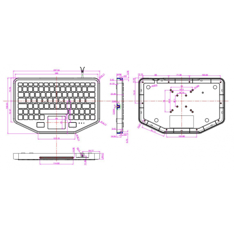 IP66 Vattentät industriellt tangentbord med pekplatta