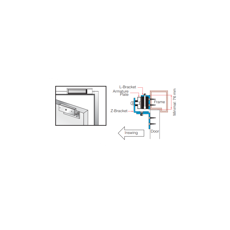 Z-vinkelfäste för dörrmagnet DOOR-MAGNET+ på inåtdörren