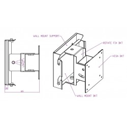 Väggfäste i 304L rostfritt stål för livsmedelsbearbetning, VESA-fäste 75/100, TFT-fäste, panel-PC-fäste
