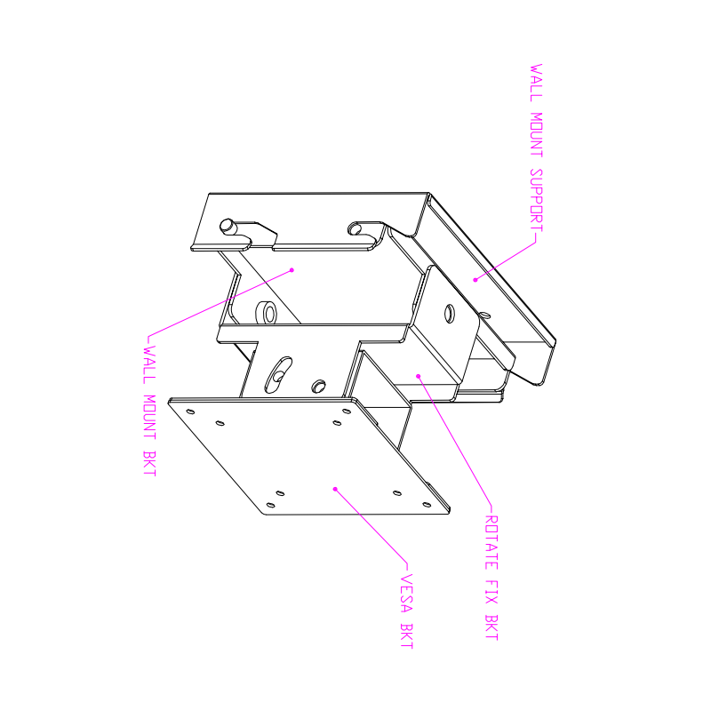 Väggfäste i 304L rostfritt stål för livsmedelsbearbetning, VESA-fäste 75/100, TFT-fäste, panel-PC-fäste