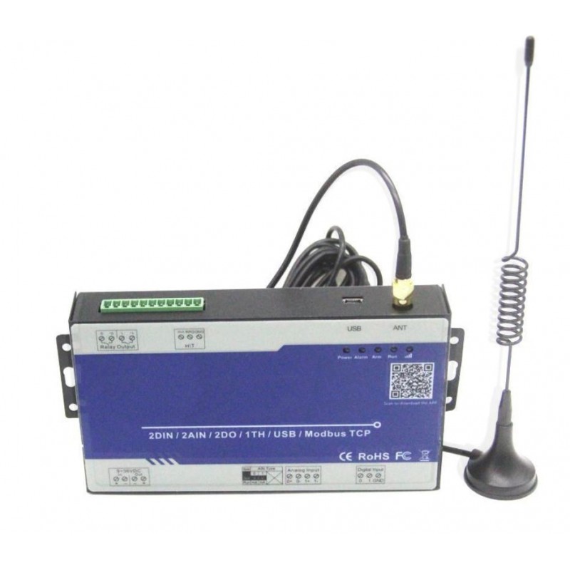 SMS GSM-larm 2 Digitala ingångar, 2 analoga ingångar 2 Digitala utgångar 4g med app för iOS och Android