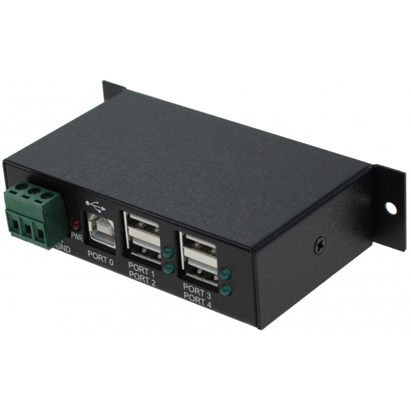4-Port USB 2.0 DIN Rail Hub with 7-24VDC Power Supply