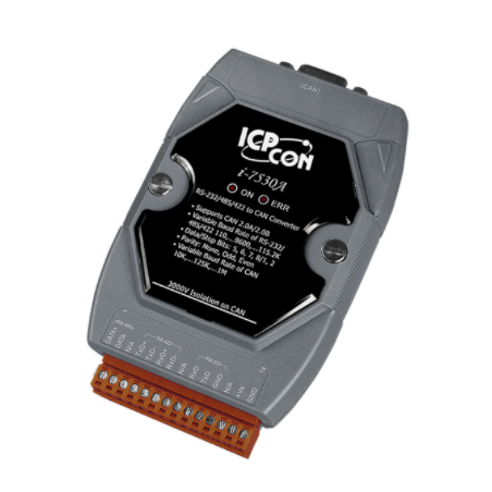 ICPDAS I-7530A-MR är en RS232 / RS422 / RS485 (slav) till CAN2.0A / B mästare för seriell enhet