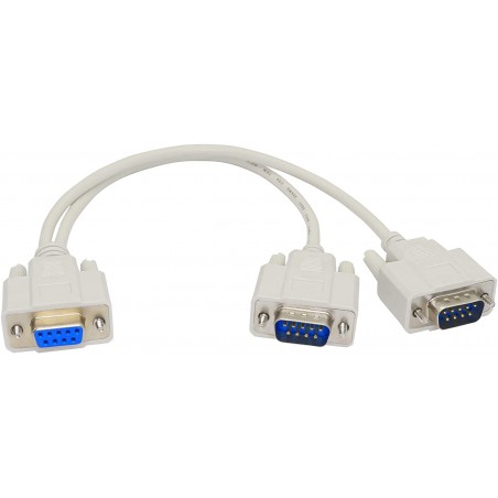 RS232 TX-delningskabel: 1 DB9 hona till 2 DB9 hane, 30 cm