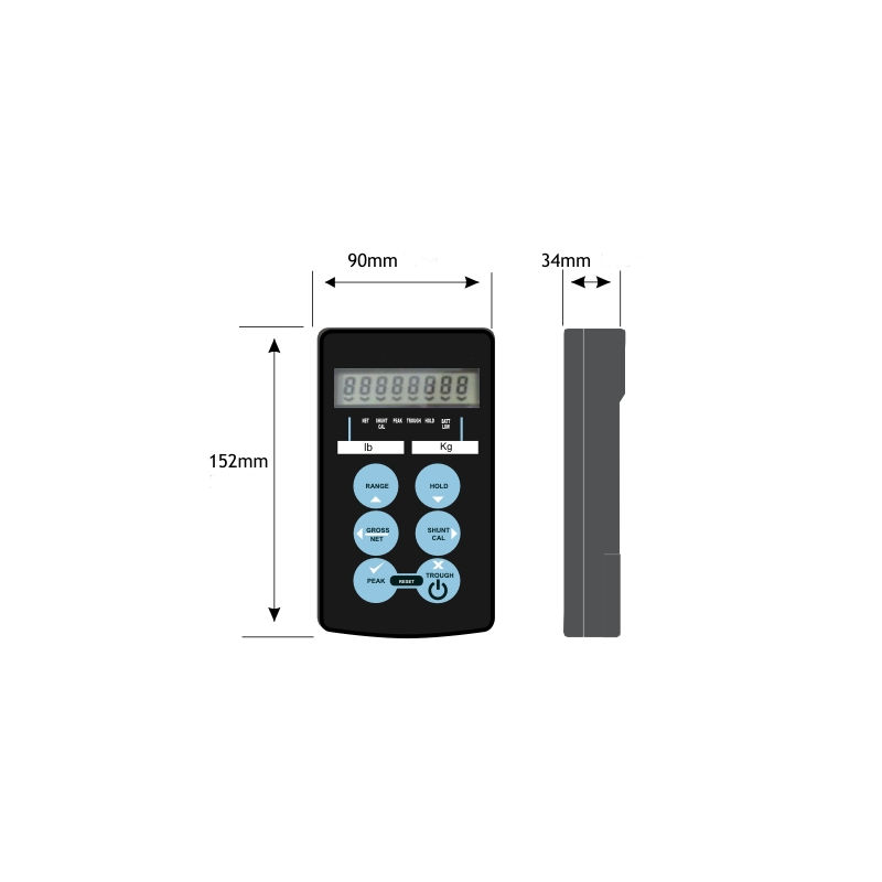 Håndbåren last cell instrument. 4-tråds strain gauge inngång