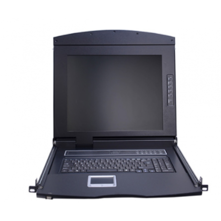 Extraktionskonsol med bildskärm, tangentbord och pekplatta. HDMI. Lokal drift av servern i 19" Rackskåp