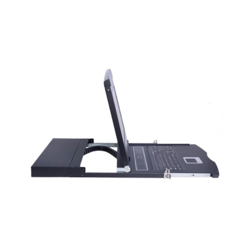 Extraktionskonsol med bildskärm, tangentbord och pekplatta. HDMI. Lokal drift av servern i 19" Rackskåp