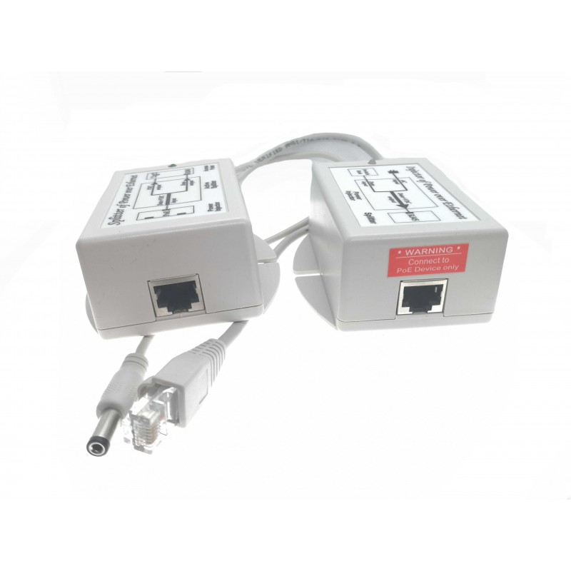 Set of PoE 48VDC injector and 12VDC splitter