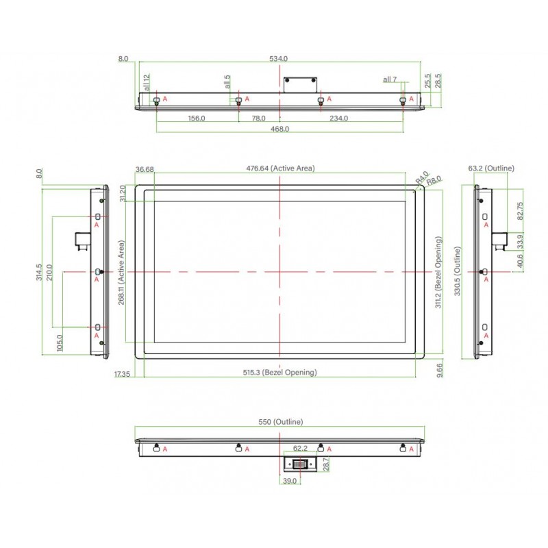 21.5"  Modular Monitor TFT-LCD, capacitive touch, IP65 front