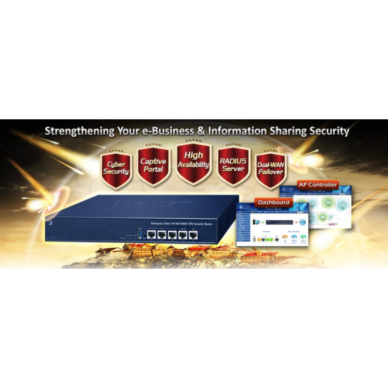 Skydda ditt eget nätverk med kraftfull VPN-Ruter. Med 5 st. 100/1000Mbit RJ45-portar