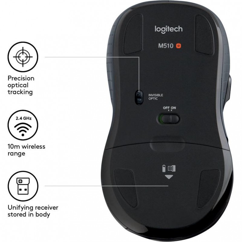 Logitech M510 Mouse Wireless with 5 buttons 2.4GHz