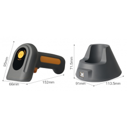Wireless QR, 2D and 1D barcode scanner with base USB. Bluetooth and 2.4GHz