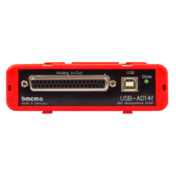 USB-AD14F is a module with 16 x voltage measurement +/- 10V, 14bit, 1 x analog out +/- 5V, 12bit, 8 x DI/DO