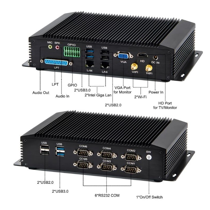 Embedded BOX PC in aluminum housing with 6 RS232 ports