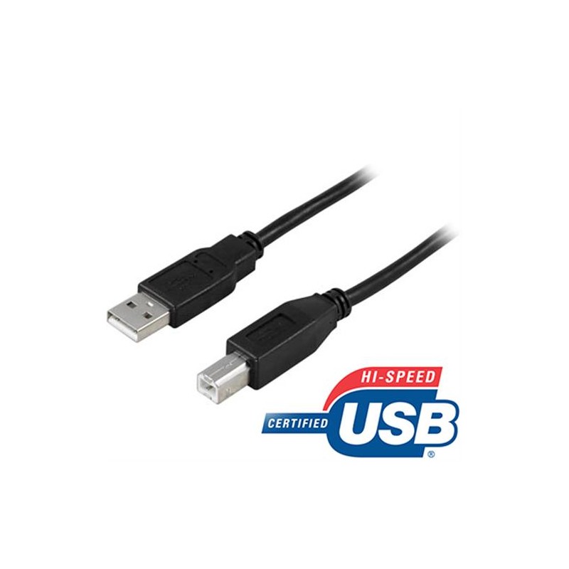 USB 2.0 kabel, A han – B han, AWG28, grå, 0,75mfor2.0