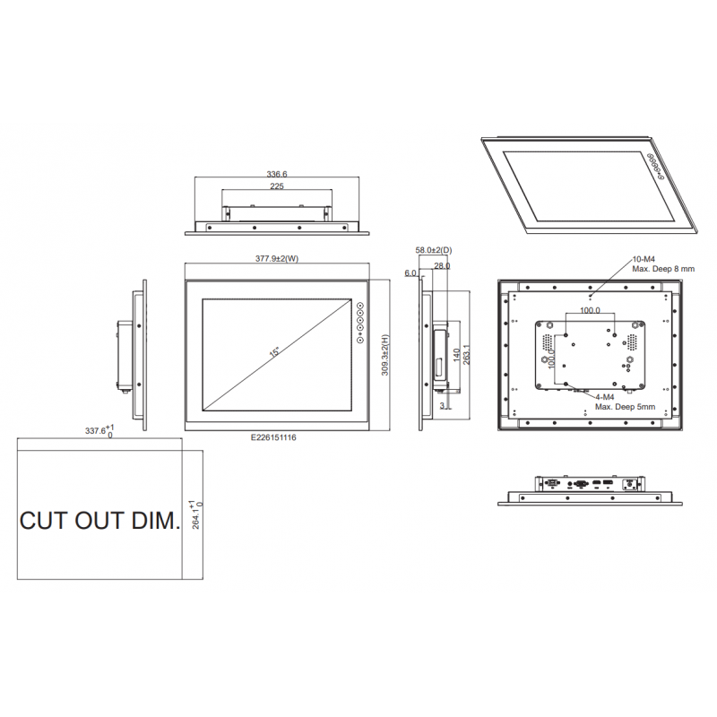 15 "Vattentät skärm för panelmontering