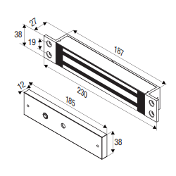 Electronic door magnet for 12/24VDC for embedding in frame. Up to 272kg