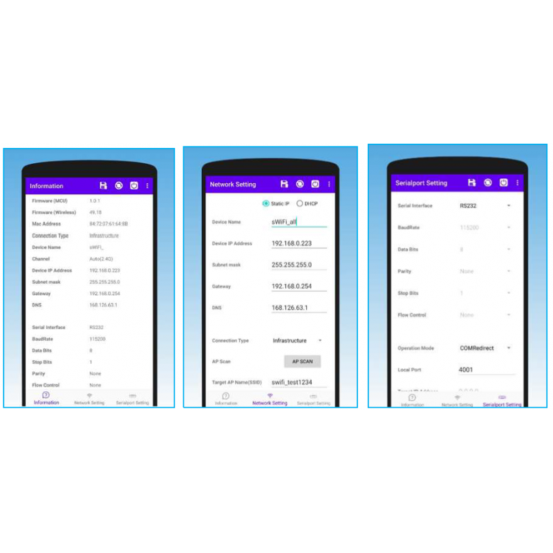 Seriell trådlöst RS232 RS422 RS485 WiFi Dual Band WiFi.