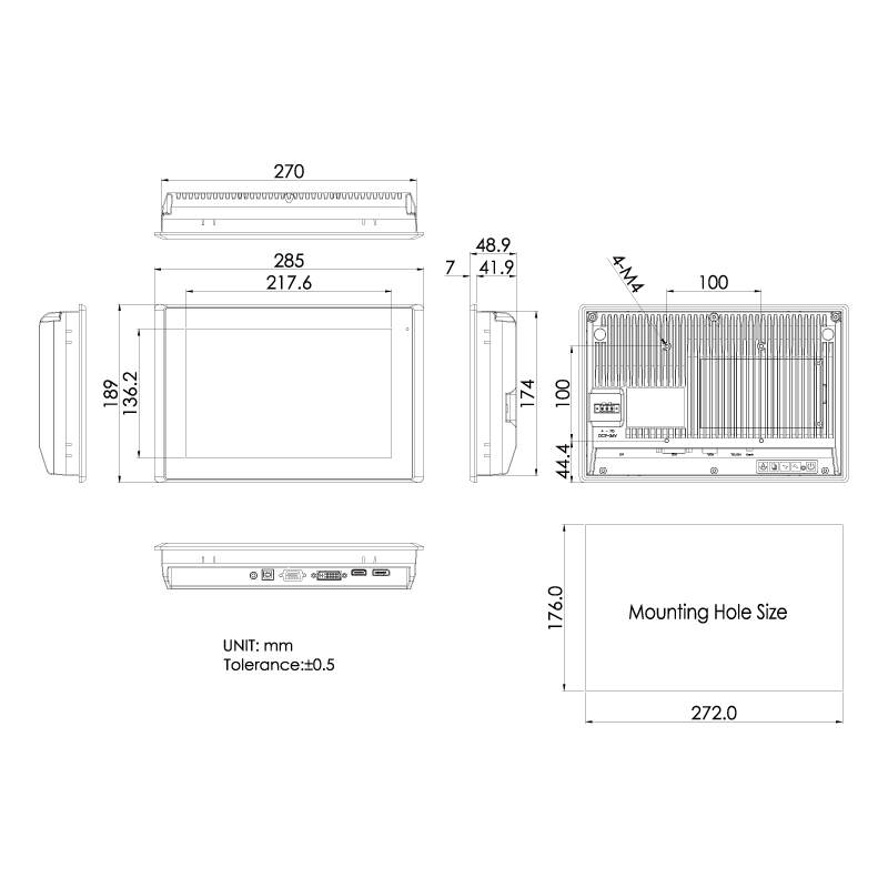 10" Industrial Touch Monitor to Panel and VESA Mount