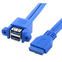 Internal USB 3.0 20pin to Dual USB 3.0 Female Cable - 50cm