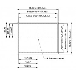 15" TFT open frame Panel 1600 nits, DVI-I (VGA), HDMI, DisplayPort,