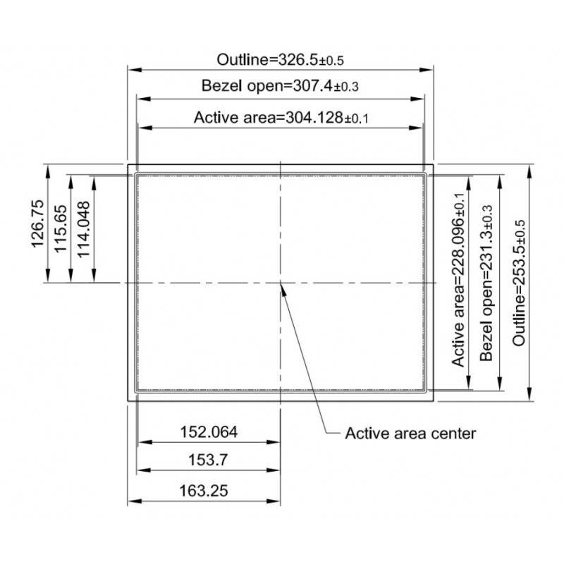 15" TFT öppen ram Panel 1600 nits, DVI-I (VGA), HDMI, DisplayPort,
