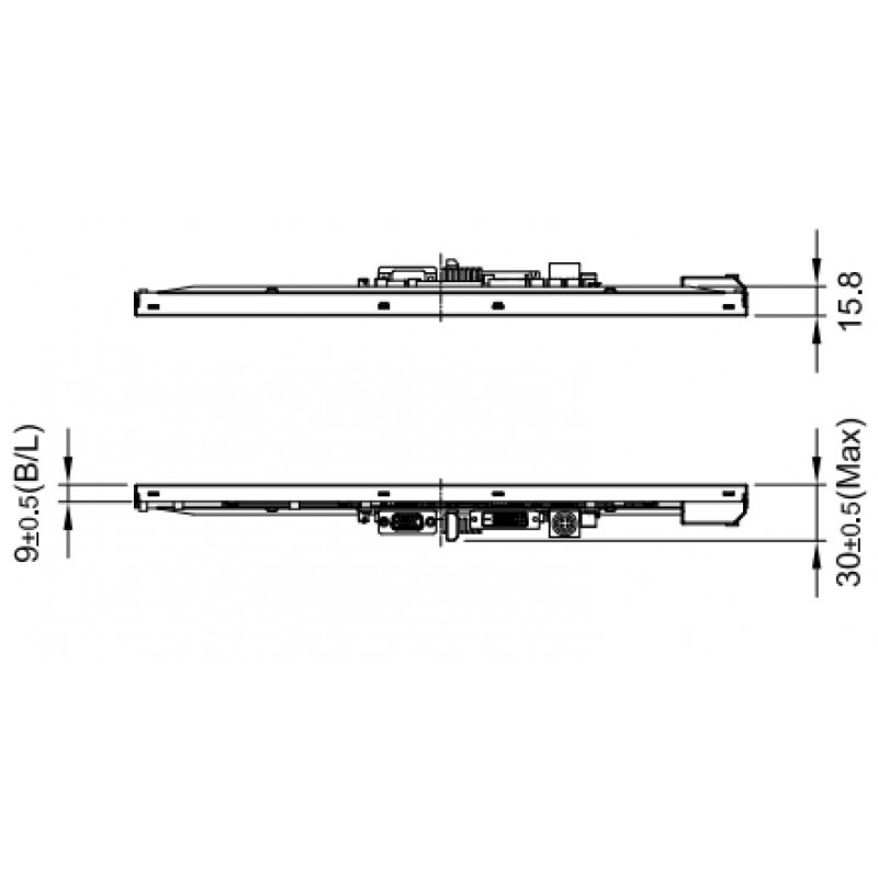 15" TFT öppen ram Panel 1600 nits, DVI-I (VGA), HDMI, DisplayPort,