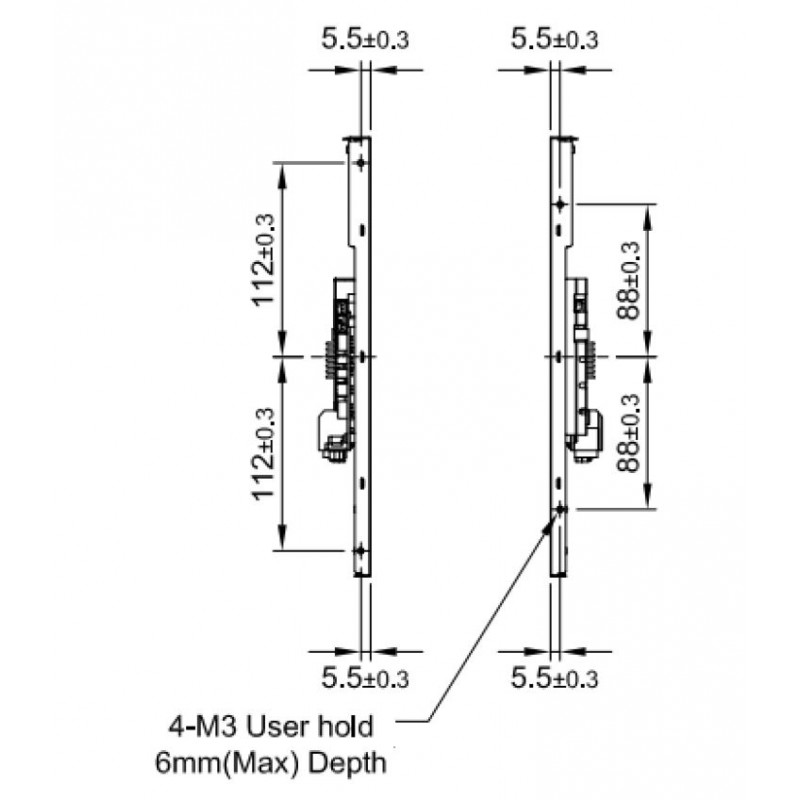 15" TFT öppen ram Panel 1600 nits, DVI-I (VGA), HDMI, DisplayPort,
