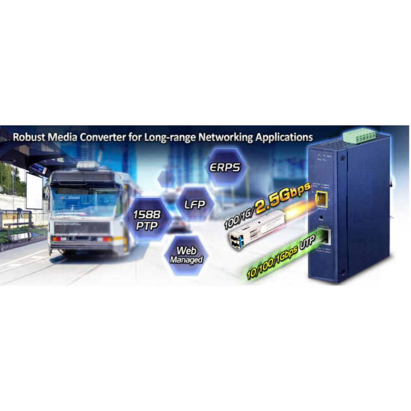 Managed Medie omvandlare RJ45 till fiber. RJ45 Gigabit till 2,5Gbit SFP-modul