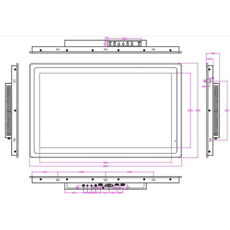 21,5" Panelmonitor 1000nits är kraftfull ljusstyrka, PCAP. Levereras med VESA eller panelmontering HDMI, VGA, AV