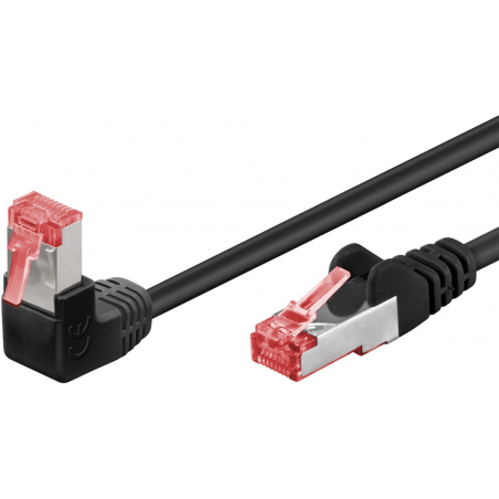 Katt. 6 Nätverkskabel, RJ45, STP, svart, vinkel ner. 1 meter