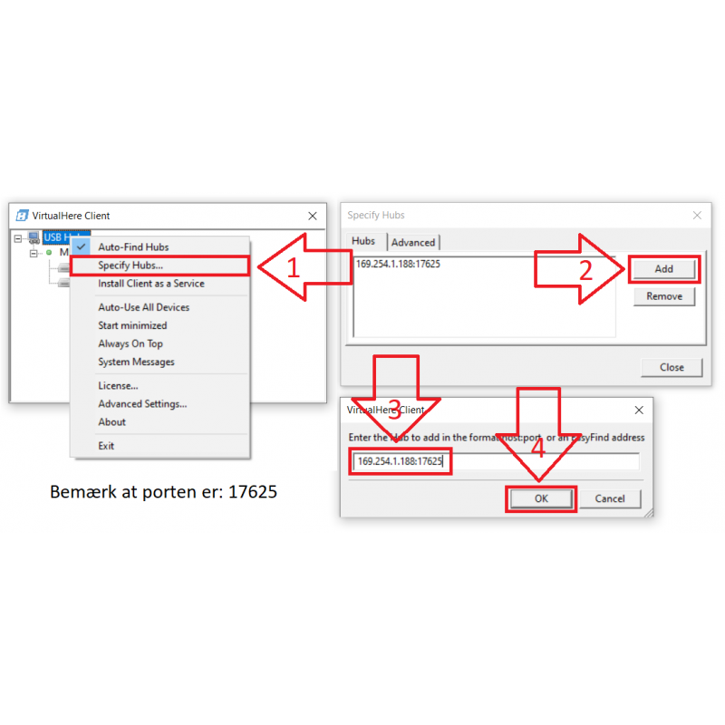 4-portars virtuell USB 2.0 Device Server