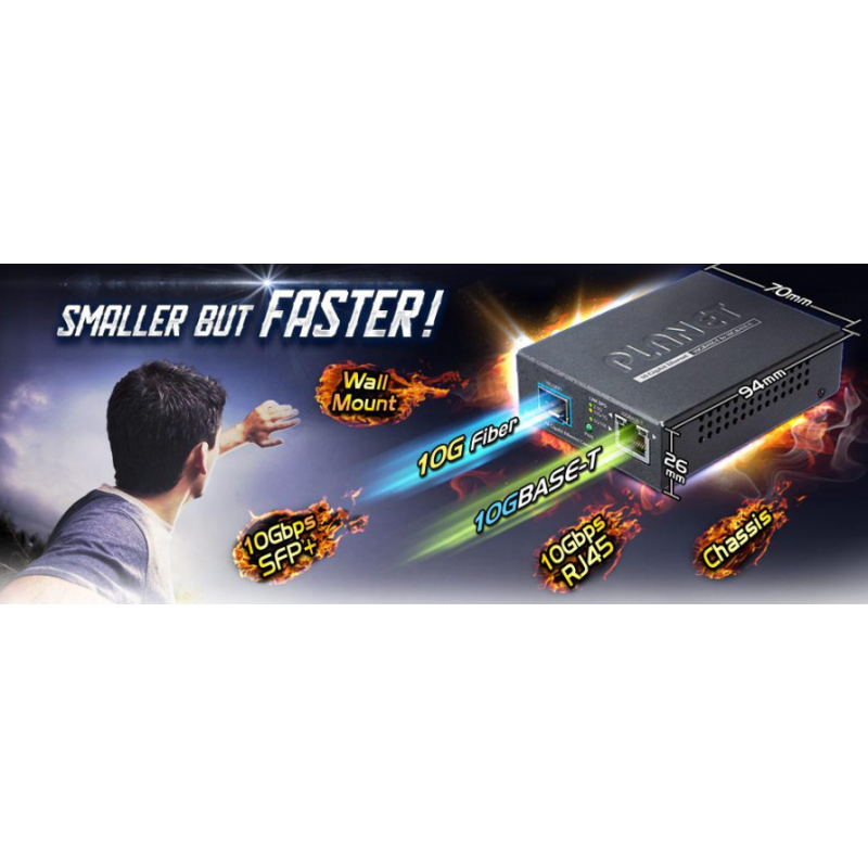 Mediekonverterare RJ45 för fiber. RJ45 10Gbit/5Gbit/2,5Gbit/1Gbit/100Mbit. Fiber 10Gbit SFP+