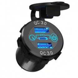 Combination Socket USB-C PD USB-A Cigar Socket Round Waterproof Panel Mount USB Charger for Boat Car Truck