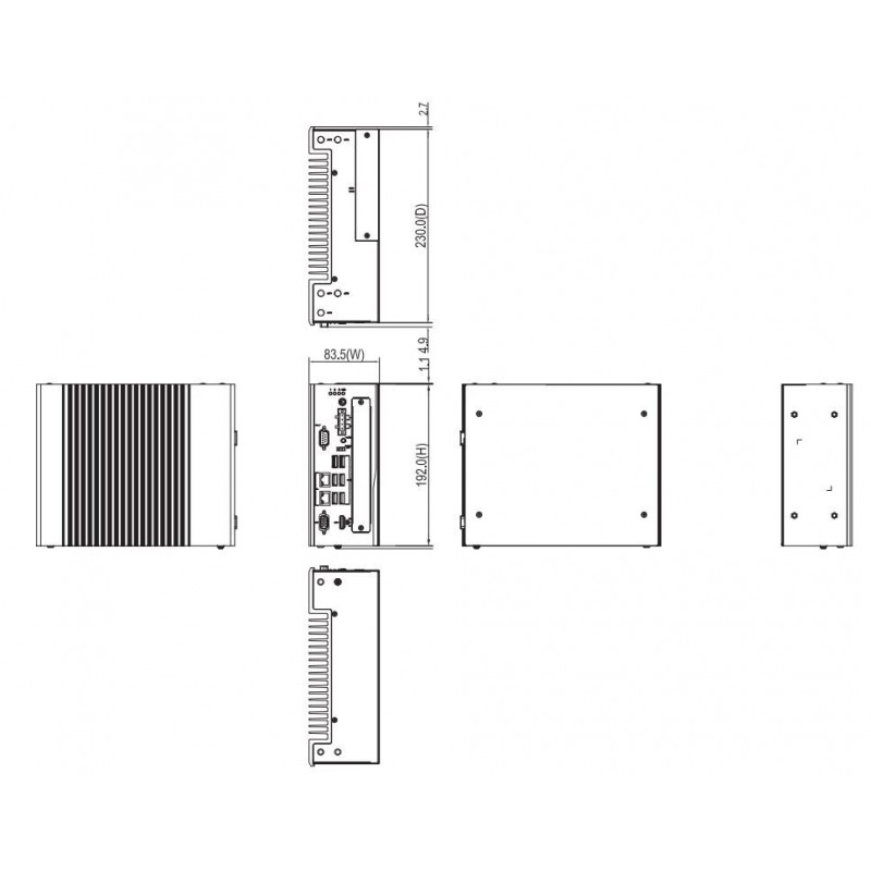 Industrial PC i3, i5,i7 fanless, for DIN rail mounting, VGA, HDMI, Isolated RS232,422,485 Chipset Q370
