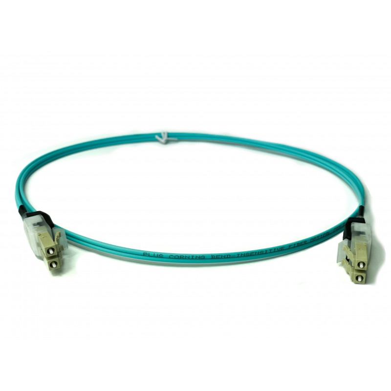 Fiberkabel, LED-ljus, Multi-läge, LC-LC, 2m, 50 / 125my, OM3, Aqua, LSZH, Duplex