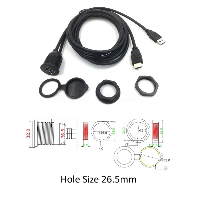 HDMI & USB 3.0 Panel Extender - 1 meter