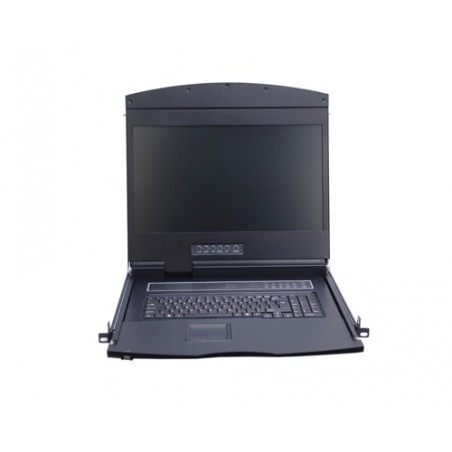Utdragbar konsol med bildskärm, tangentbord och pekplatta. HDMI. Lokal drift av server i 19" rackskåp