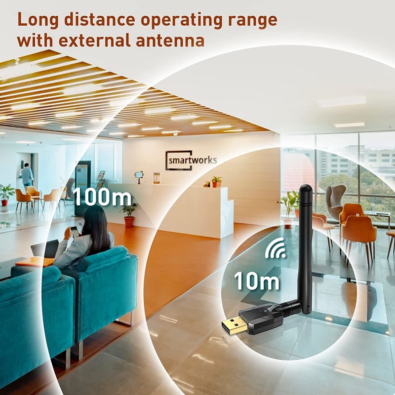 Long Range 100M Bluetooth-dongel via USB med extern antenn