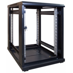 15U 19" rack cabinet, 80cm deep, black, 2 pcs. perforated door, removable sides