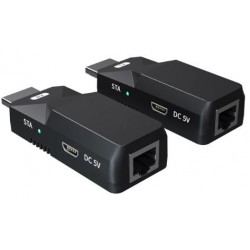 50 meter HDMI extender booster over RJ45 patch cable. POC power over cable, EDID