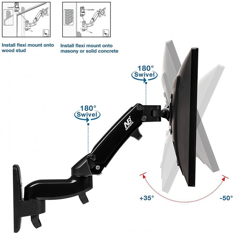 Full Motion Arm Wall Bracket for 17-27 TVs/Monitors, VESA 75/100mm
