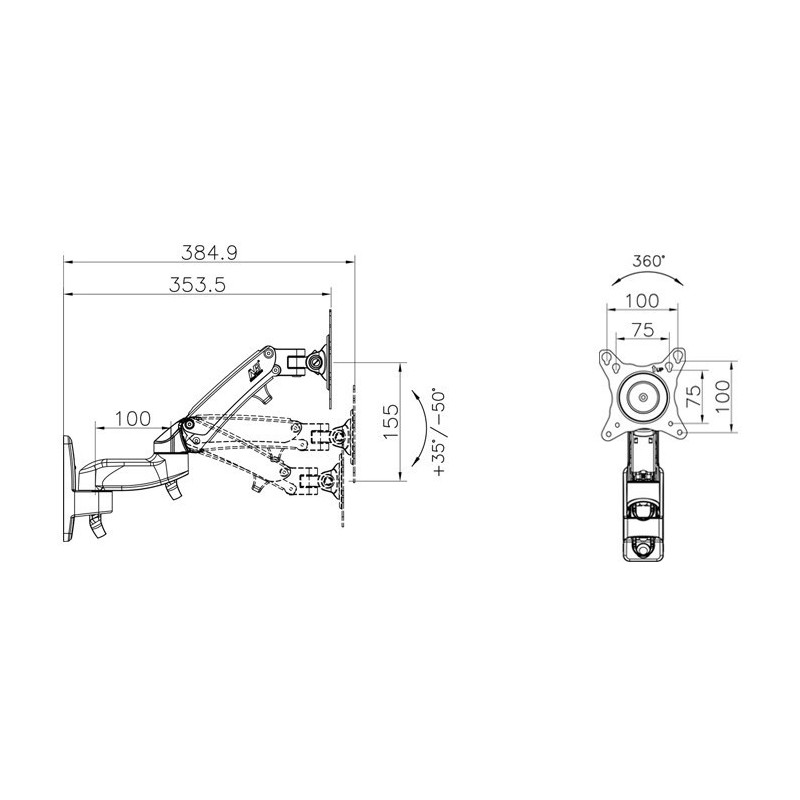 Full Motion Arm Väggfäste för 17-27 TV-apparater/Monitorer, VESA 75/100 mm