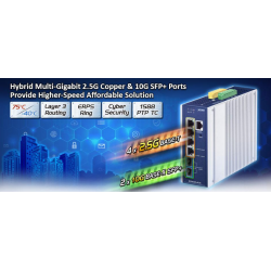 6 ports Managed switch, 4 x RJ45 10/100/1000/2500Mbps, 2 x SFP slot 1000/2500Mbps 9-48VDC or 24VAC supply voltage