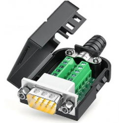 Terminal block with DB9 male connector. With screw for DB9 female cable. 10 screw terminals,